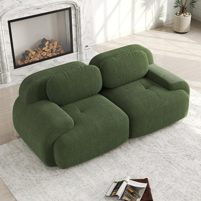 2-Sitzer Sofa Grün – Cord Stoff Couch für Wohnzimmer