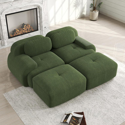 2-4 Sitzer Cord Sofa Grün – Modulares Wohnzimmer Sofa mit Hockern