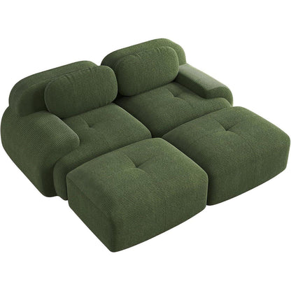 2-4 Sitzer Cord Sofa Grün – Modulares Wohnzimmer Sofa mit Hockern