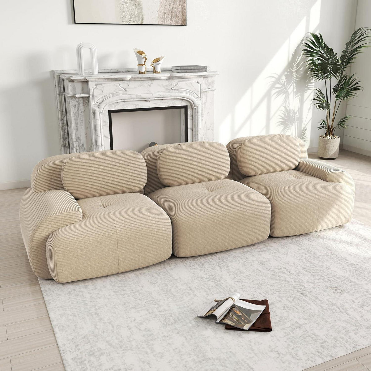 3-Sitzer Cord Sofa Beige – Wohnzimmer Couch mit Komfort