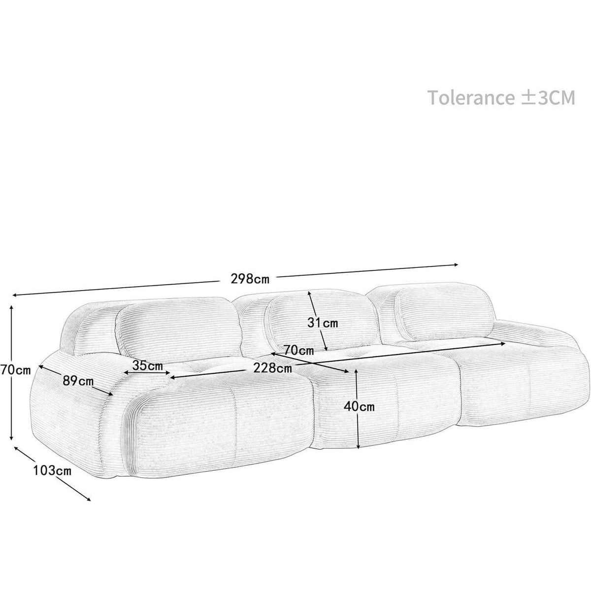 3-Sitzer Cord Sofa Beige – Wohnzimmer Couch mit Komfort