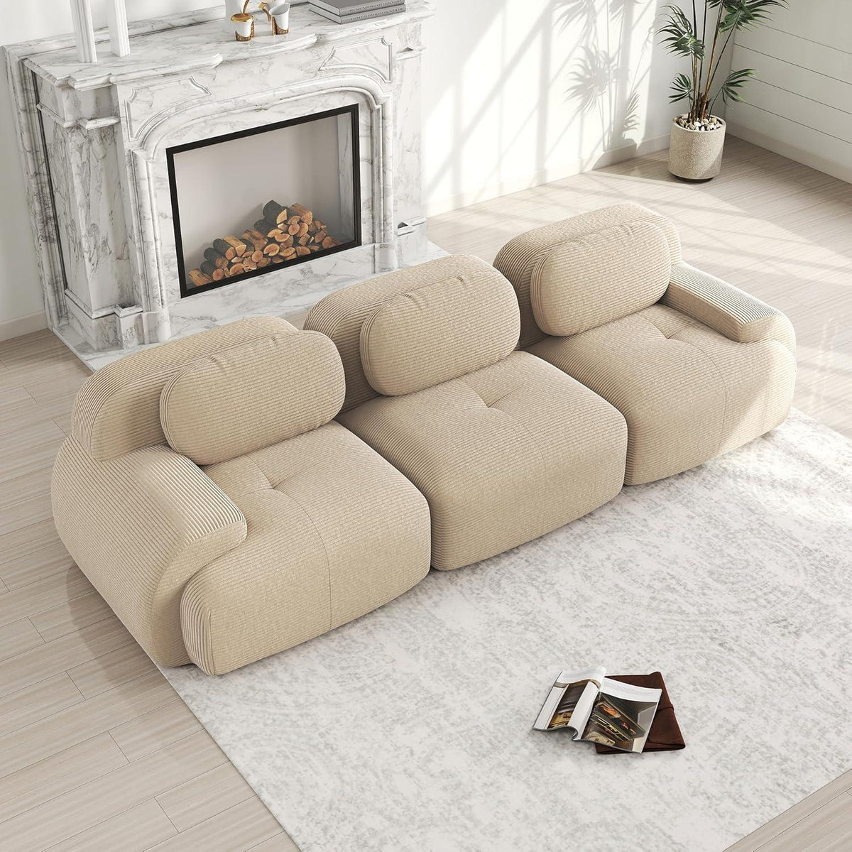 3-Sitzer Cord Sofa Beige – Wohnzimmer Couch mit Komfort