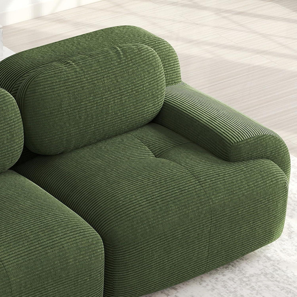 Grünes U-förmiges Sofa mit Cordstoff (3-Sitzer + 2 Hocker)