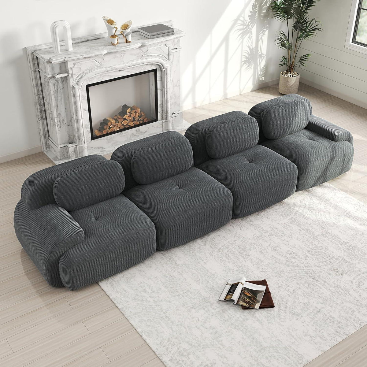 4-Sitzer Cord Sofa Grau – Modernes Wohnzimmer Sofa