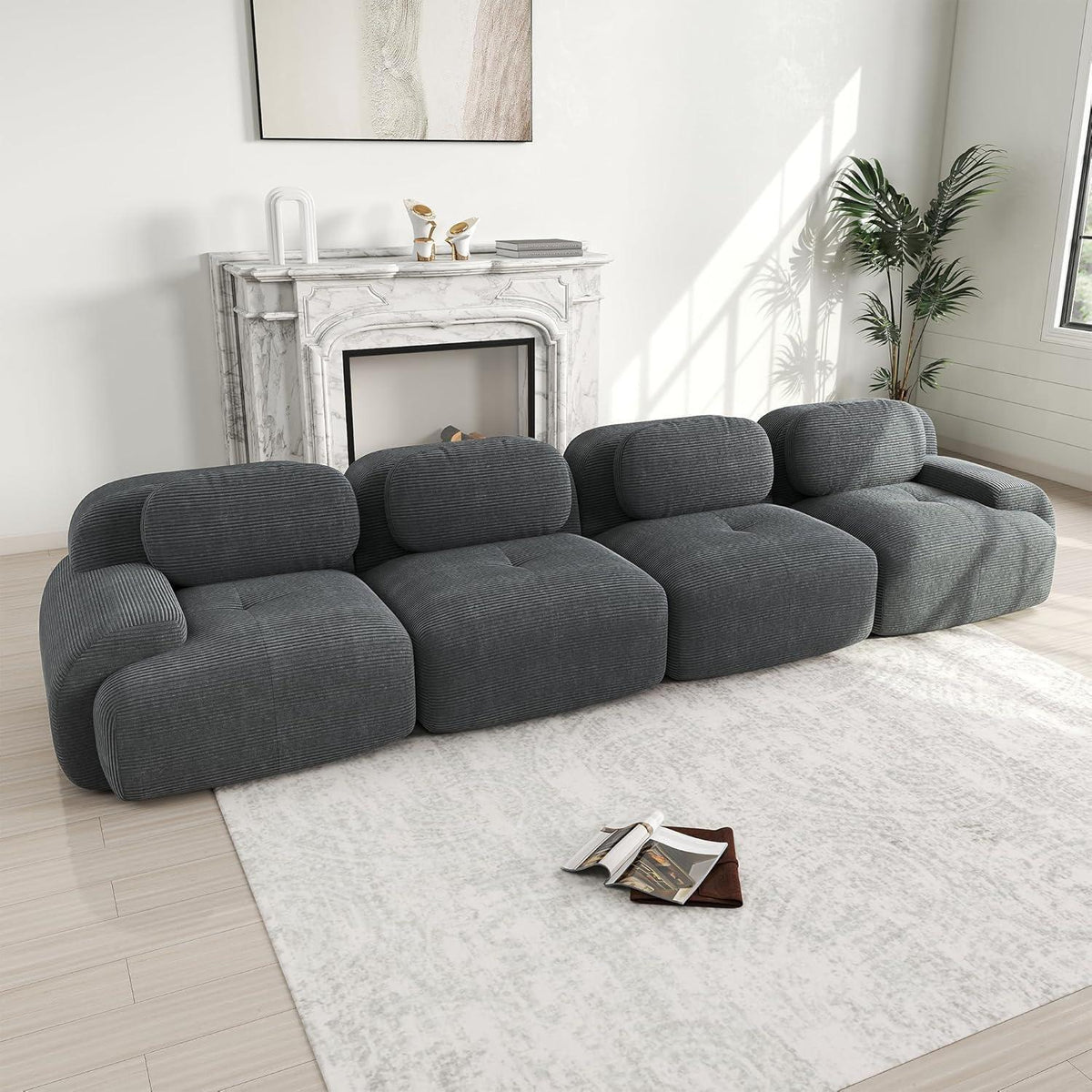 4-Sitzer Cord Sofa Grau – Modernes Wohnzimmer Sofa