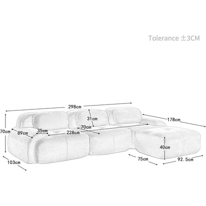 Modulares L-Form Sofa Cord Stoff Beige (3-Sitzer + Hocker)