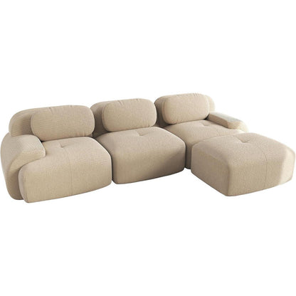 Modulares L-Form Sofa Cord Stoff Beige (3-Sitzer + Hocker)