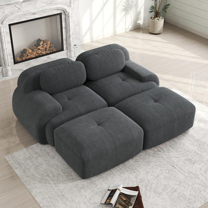 2-4 Sitzer Cord Sofa Grau – Modulares Wohnzimmer Sofa mit Hockern
