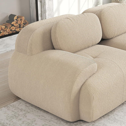 2-4 Sitzer Cord Sofa mit Hockern – Beige Wohnzimmer Couch