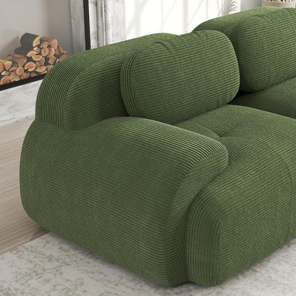 Grünes U-förmiges Sofa mit Cordstoff (4-Sitzer + 2 Hocker)