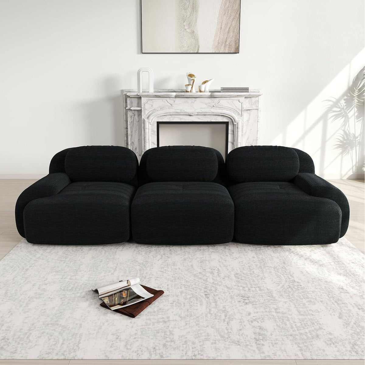 3-Sitzer Cord Sofa Schwarz – Modernes Wohnzimmer Sofa
