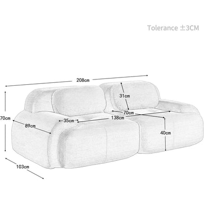 2-Sitzer Sofa Grau – Cord Stoff Couch für Wohnzimmer & Büro