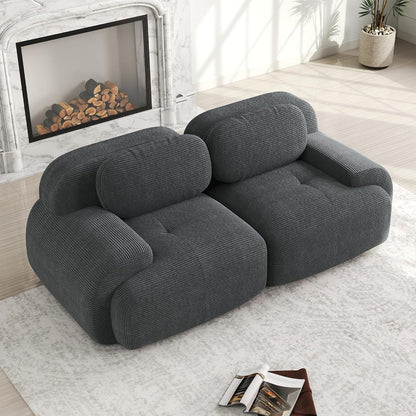 2-Sitzer Sofa Grau – Cord Stoff Couch für Wohnzimmer & Büro