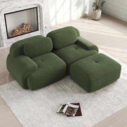 Modulares 2-3 Sitzer Cord Sofa Grün mit Hocker
