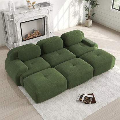 3-6 Sitzer Cord Sofa Grün – Modulares Wohnzimmer Sofa mit Hockern