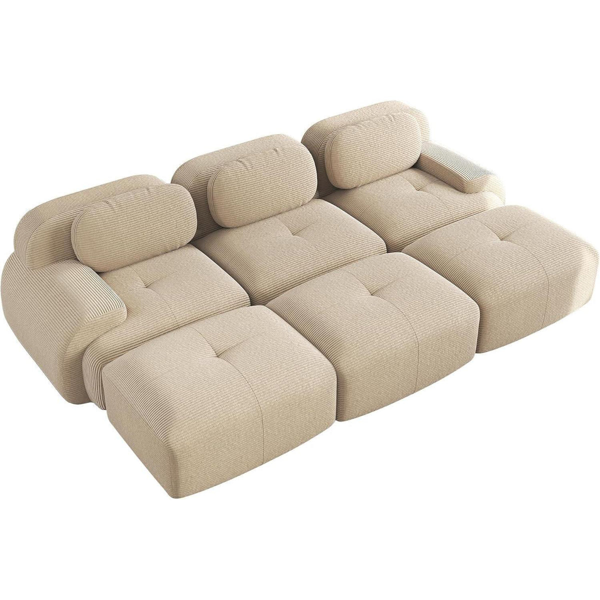 3-6 Sitzer Cord Sofa mit Hockern – Beige, Modular & Komfortabel