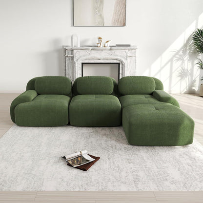 Grünes L-Form Sofa mit Hocker – Cord Stoff für Wohnzimmer