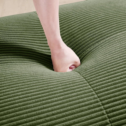 Grünes L-Form Sofa mit Hocker – Cord Stoff für Wohnzimmer