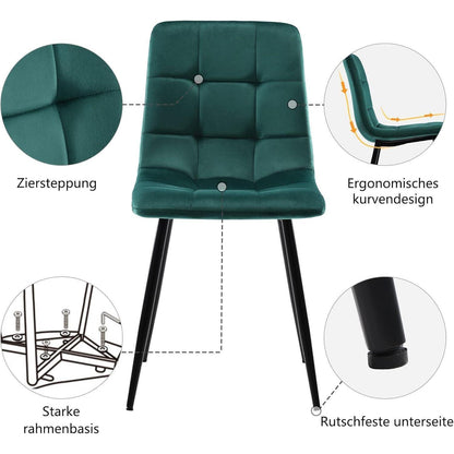 Modernes Esstisch Set mit 4 Samtstühlen (Grün & Schwarz)