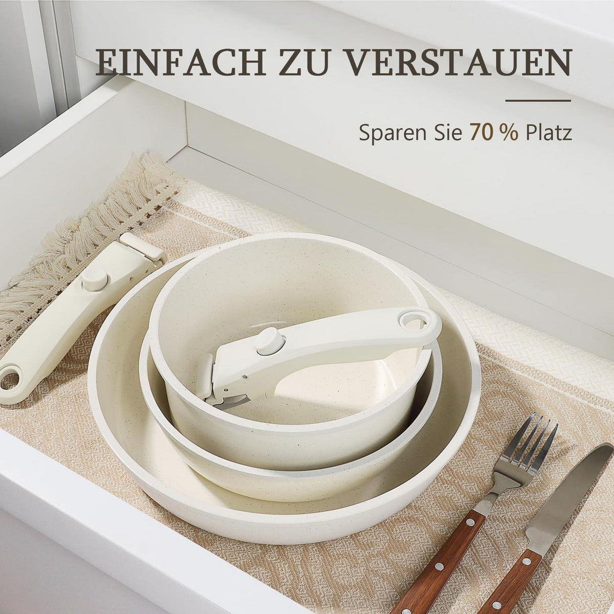 11-teiliges Topfset mit abnehmbarem Griff – Induktion & mehr
