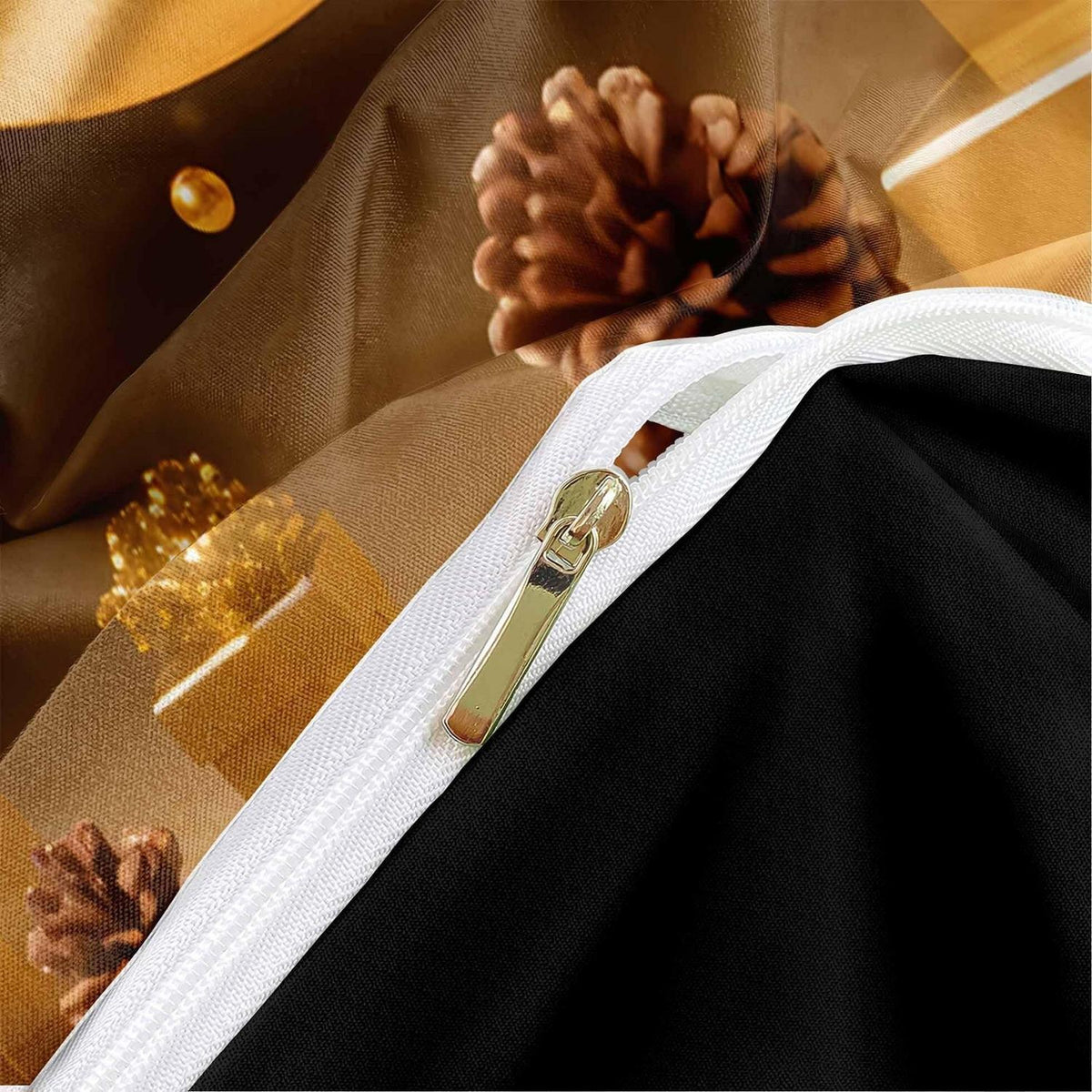 Weihnachts Bettwäsche Set 135x200cm - 4-teilig, Gold & Schwarz