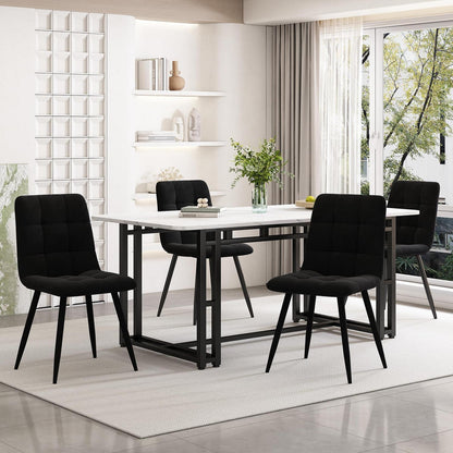 Moderner Esstisch Set Schwarz mit 4 Samtstühlen 140x80cm