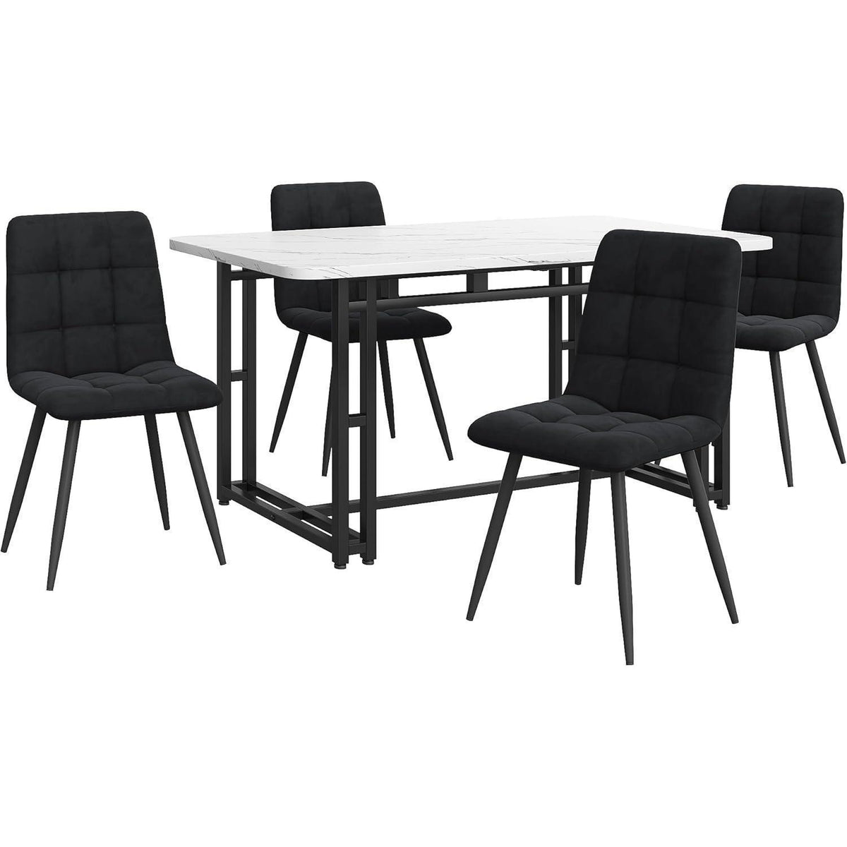 Moderner Esstisch Set Schwarz mit 4 Samtstühlen 140x80cm