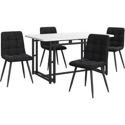 Moderner Esstisch Set Schwarz mit 4 Samtstühlen 140x80cm