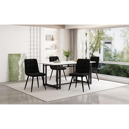 Moderner Esstisch Set Schwarz mit 4 Samtstühlen 140x80cm