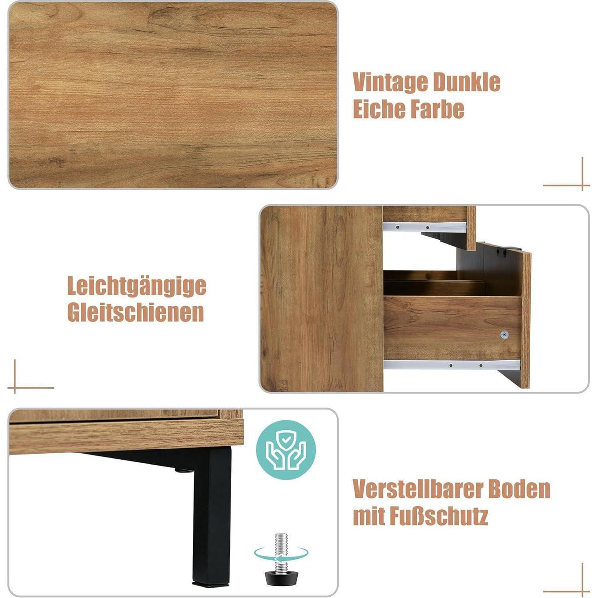 Sideboard Holz mit 6 Schubladen – Kommode für Schlafzimmer & Wohnzimmer