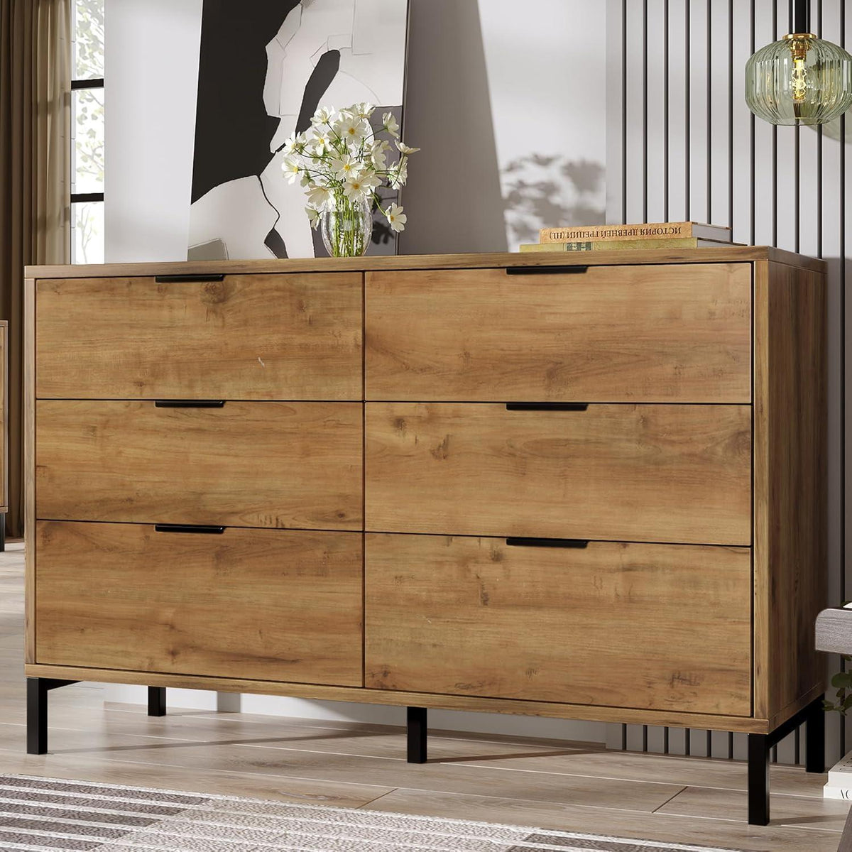 Sideboard Holz mit 6 Schubladen – Kommode für Schlafzimmer & Wohnzimmer