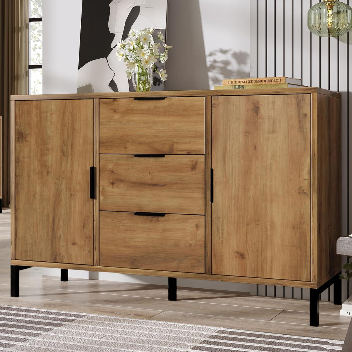 Kommode Holz 2 Türen 3 Schubladen – Sideboard Industrie Stil