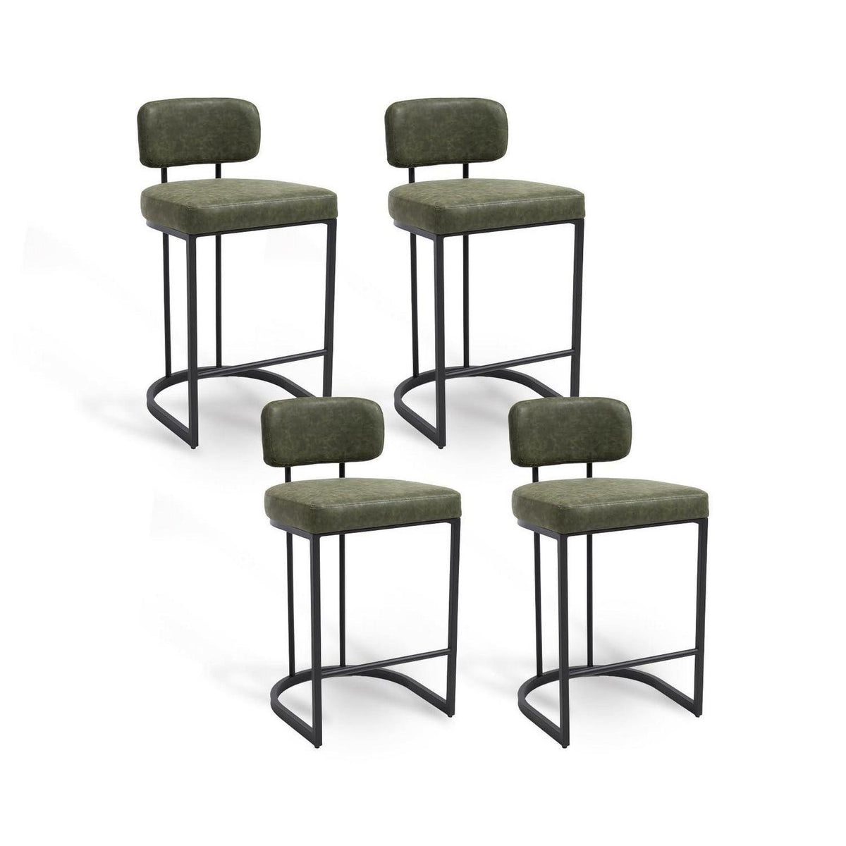 Moderner Barhocker 4er Set in Lederoptik & Metallfuß, Grün