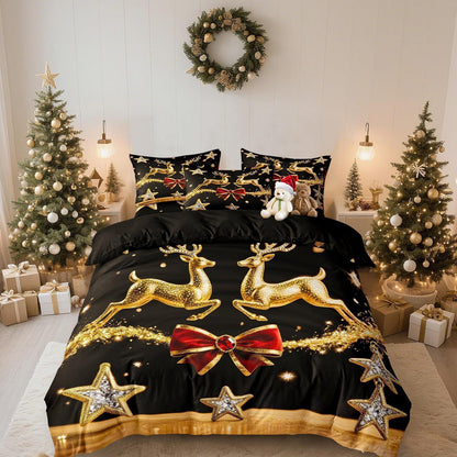 Weihnachts Bettwäsche 135x200 - 4tlg. Schwarz 3D Wintermotiv