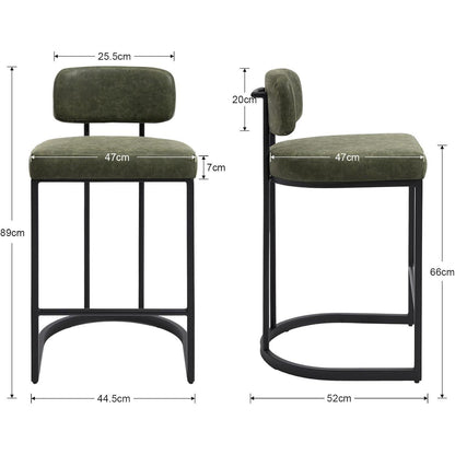 Moderner Barhocker 2er Set in Lederoptik & Metallfuß, Grün