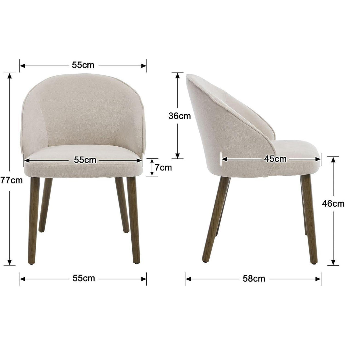 Moderne Esszimmerstühle 2er Set – Beige Polsterstühle mit Holzbeinen