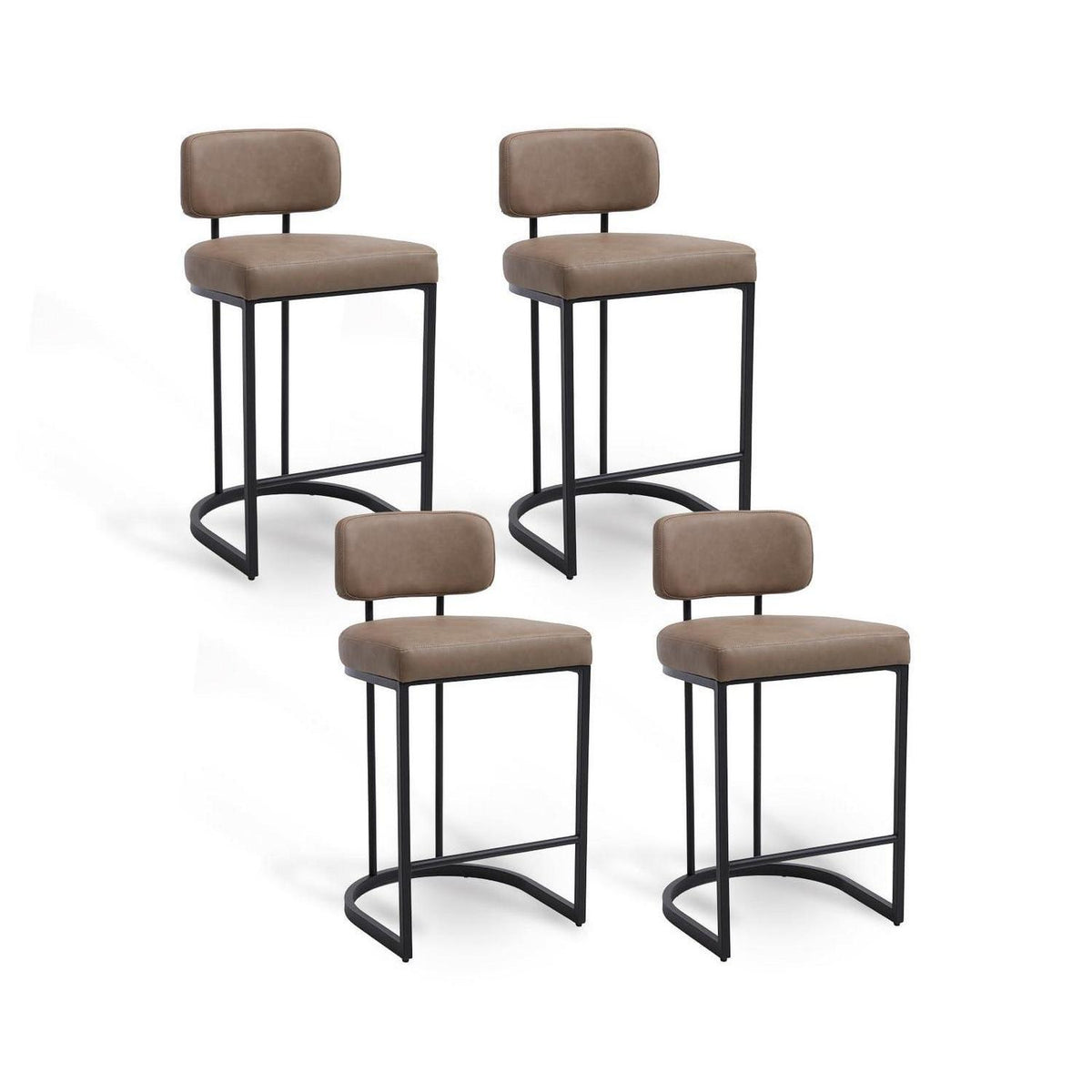 Moderner Barhocker 4er Set in Lederoptik & Metallfuß