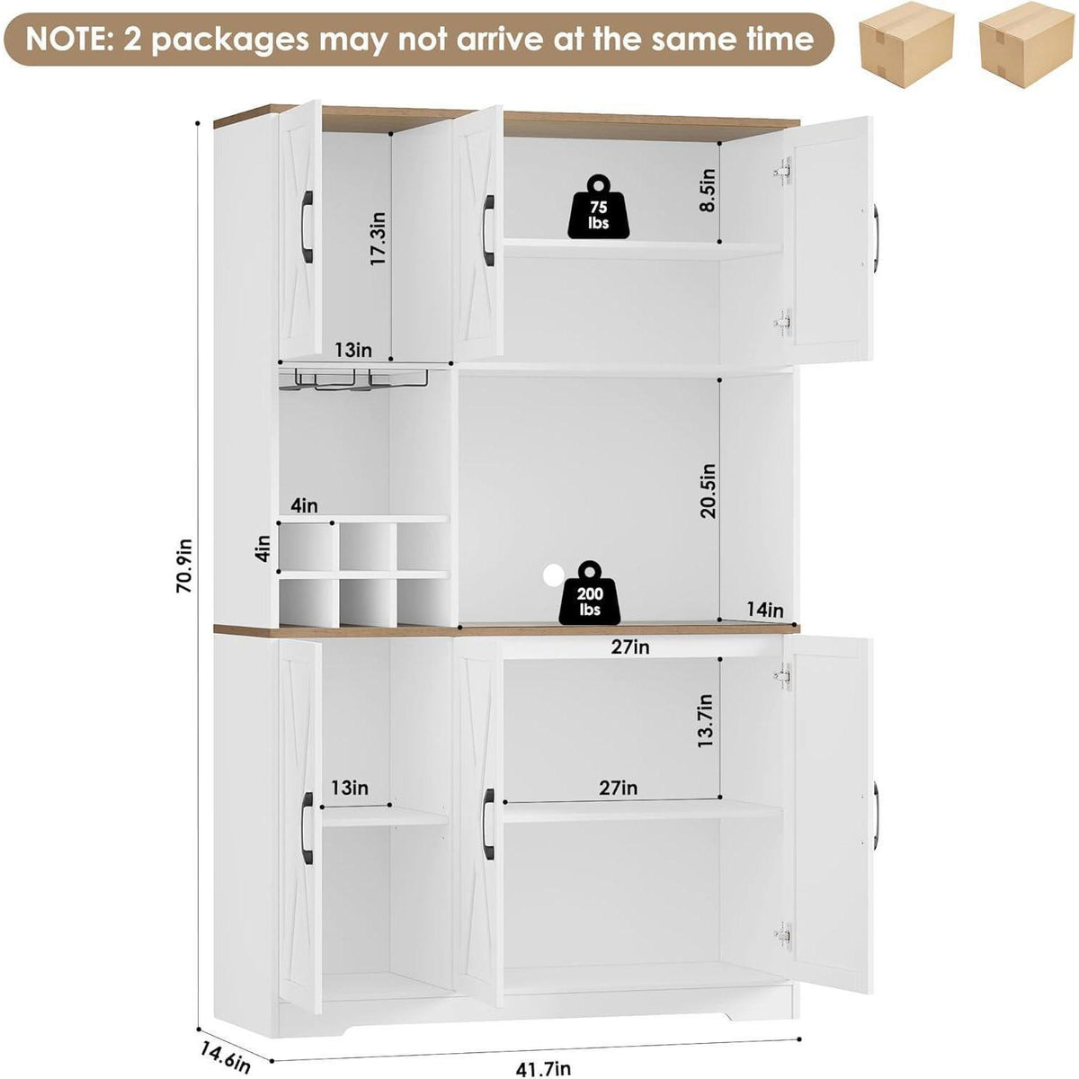 Küchenschrank Weiß 106x180 cm | Buffetschrank mit 6 Türen