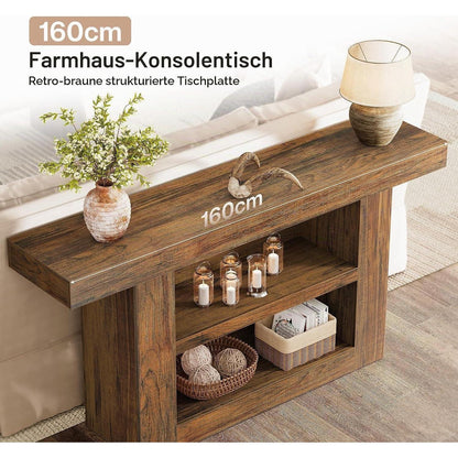 Konsolentisch 160cm – Beistelltisch mit 3 Etagen, Braun