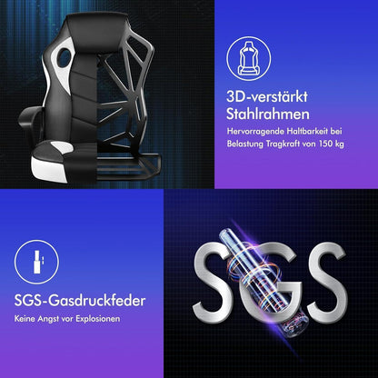Ergonomischer Gaming-Stuhl mit mittlerer Rückenlehne, Weiß Mega