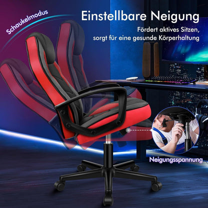 Ergonomischer Gaming-Stuhl mit mittlerer Rückenlehne, Rot Mega