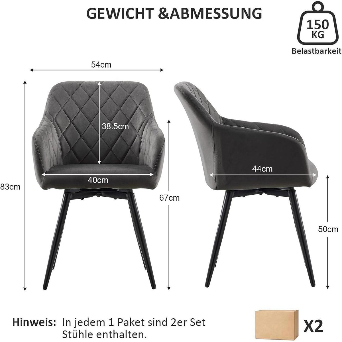 Drehbarer Esszimmerstuhl Set Samt Grau – 4er Pack