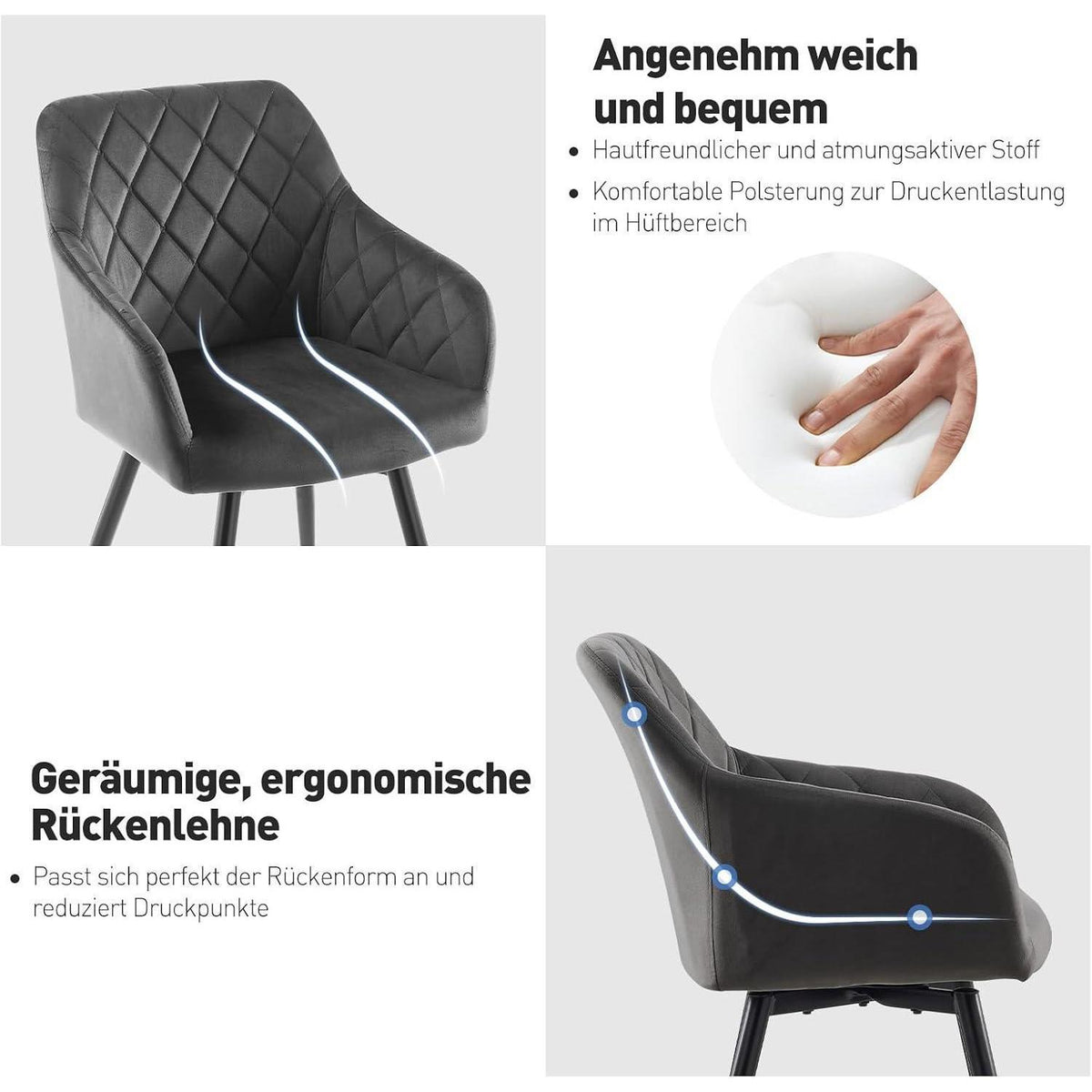 Drehbarer Esszimmerstuhl Set Samt Grau – 4er Pack