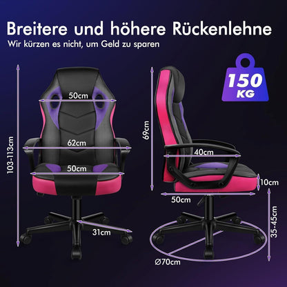 Ergonomischer Gaming-Schreibtischstuhl Lila Mega, 150 kg belastbar