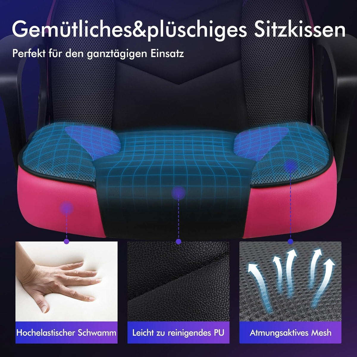 Ergonomischer Gaming-Schreibtischstuhl Lila Mega, 150 kg belastbar
