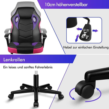 Ergonomischer Gaming-Stuhl Lila Mega in Lederoptik und Stoff
