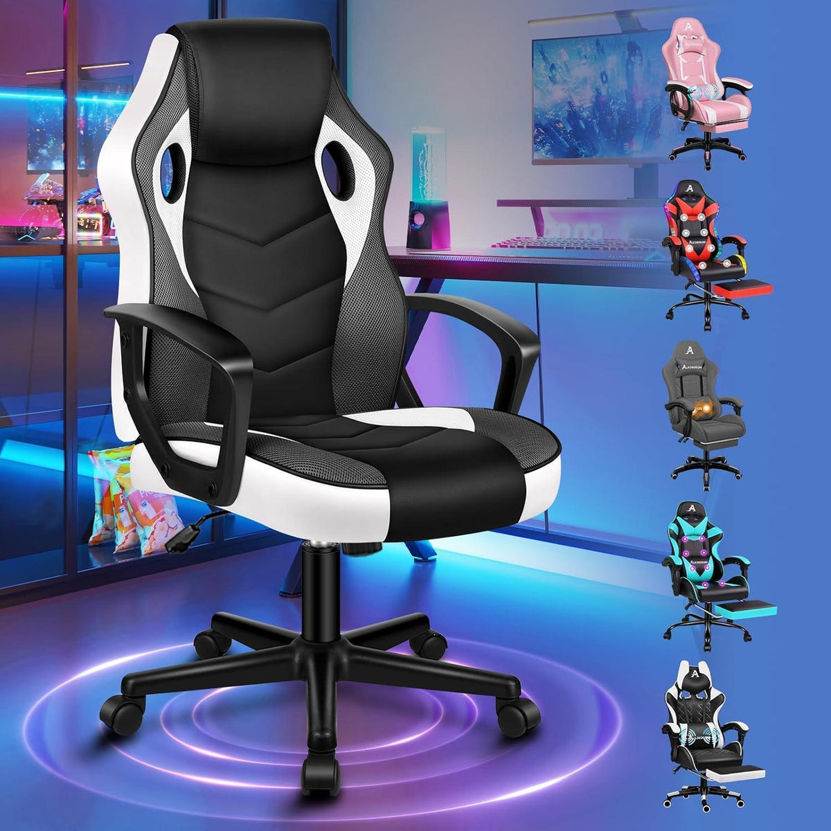 Ergonomischer Gaming-Schreibtischstuhl Weiß Mega, 150 kg belastbar