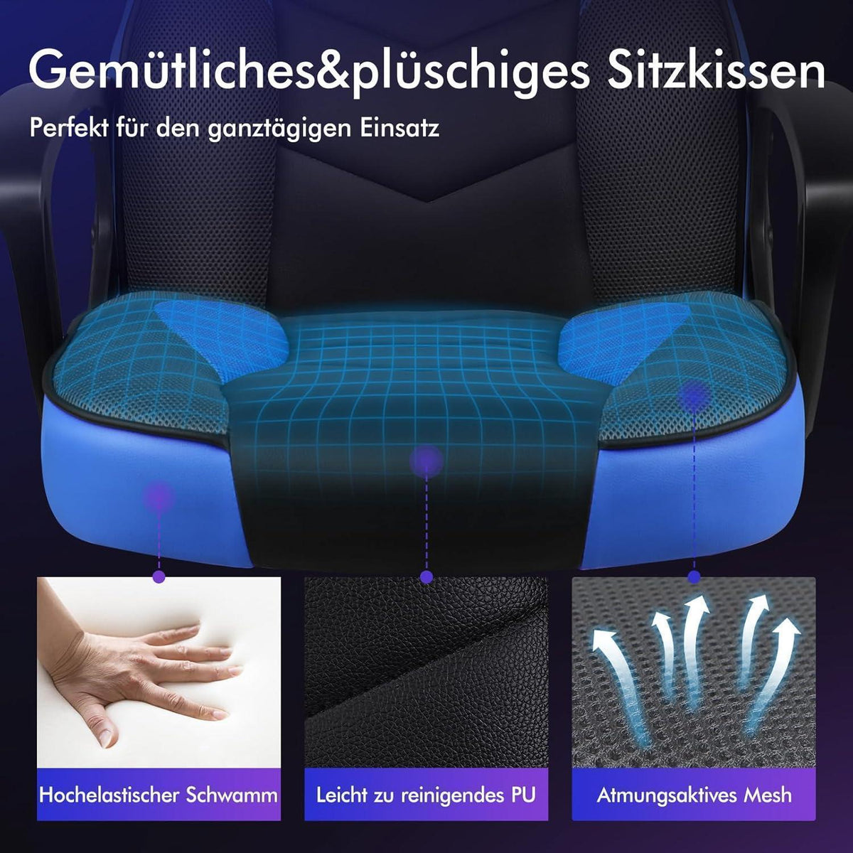 Ergonomischer Gaming-Schreibtischstuhl Blau Mega