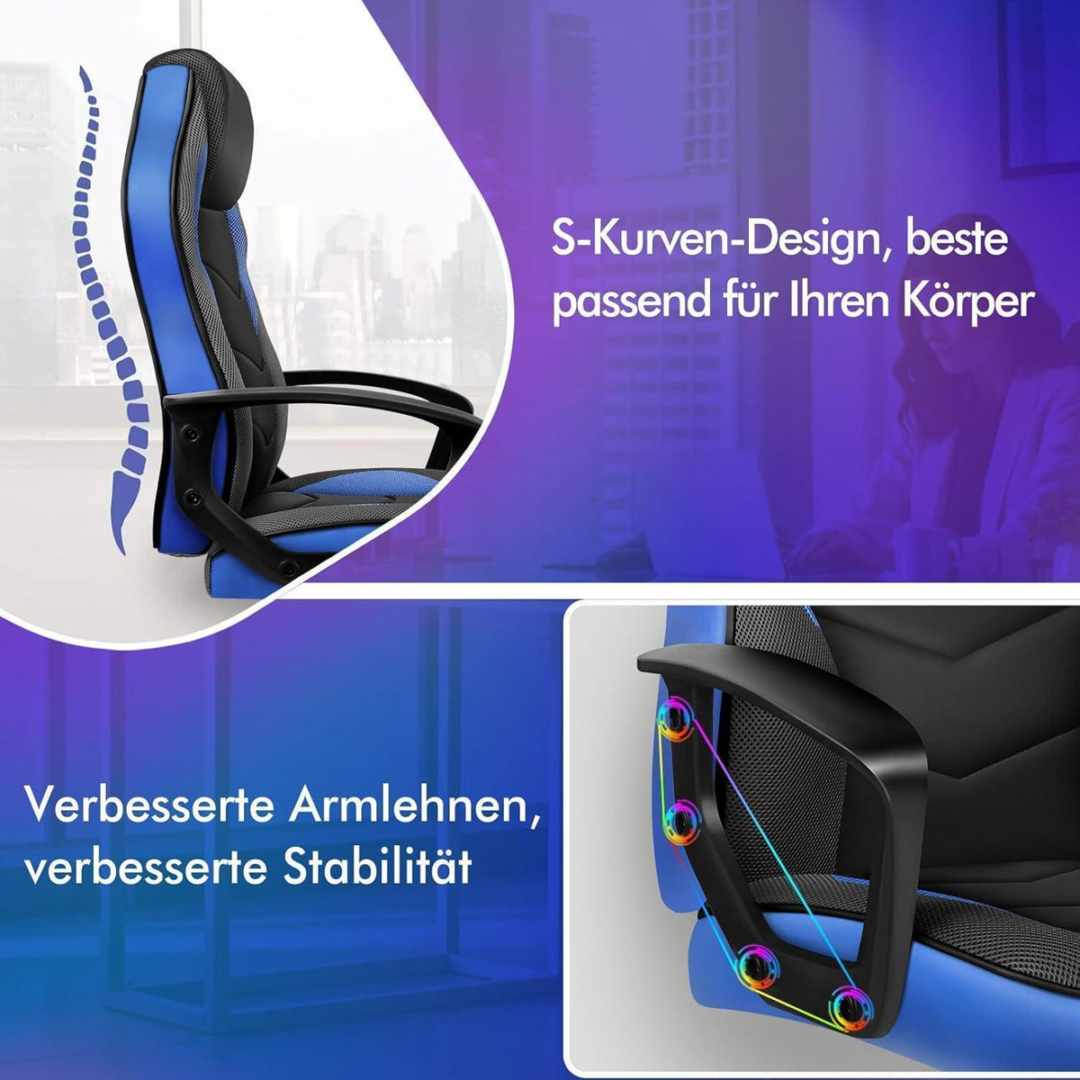 Ergonomischer Gaming-Schreibtischstuhl Blau Mega
