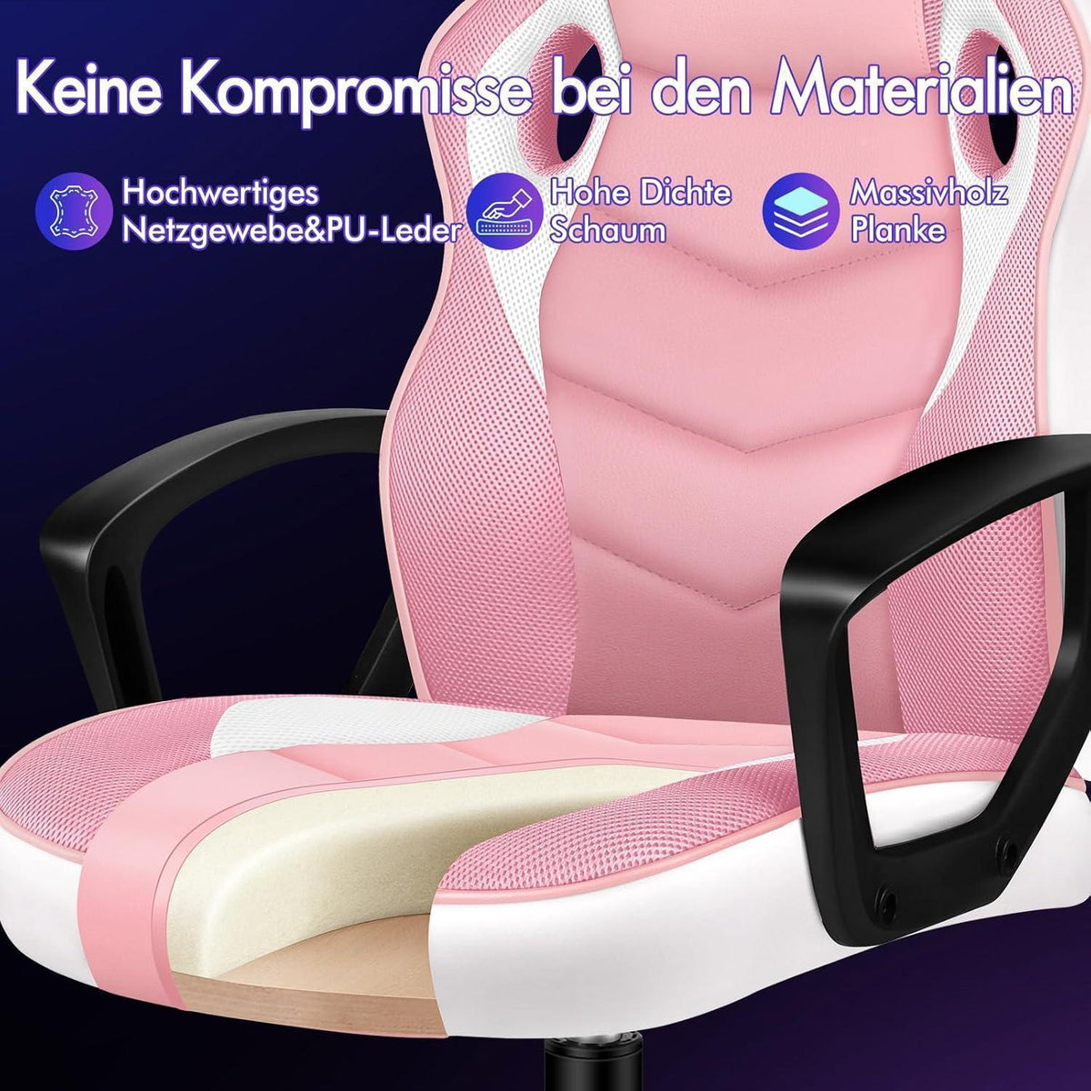 Ergonomischer Gaming-Schreibtischstuhl Rosa Mega, 150kg belastbar